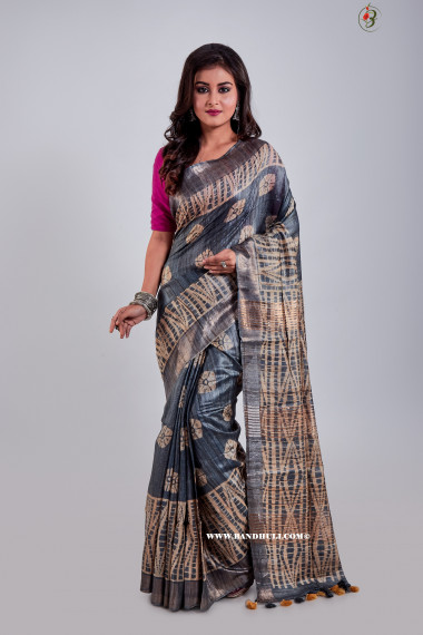 Slate Color Tussar Ghicha Saree